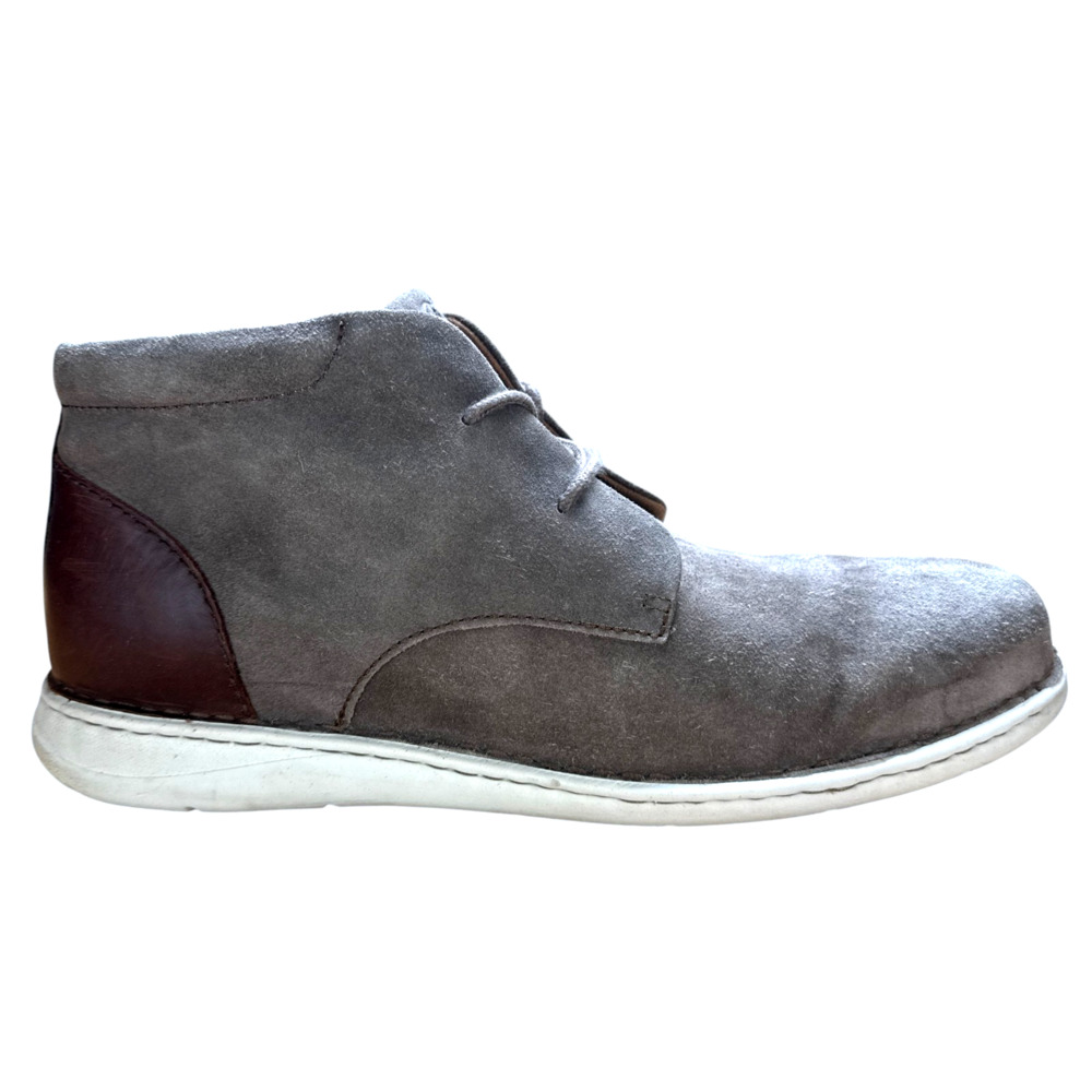 Born Theo Men 13M Grey Suede Chukka Boots Brown Leather Heel Sneaker Sole Hybrid